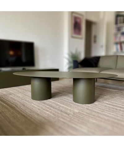 Table basse ovale mali couleur olive en métal