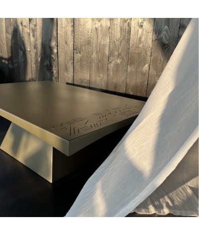 table basse tribu en métal rectangle couleur olive