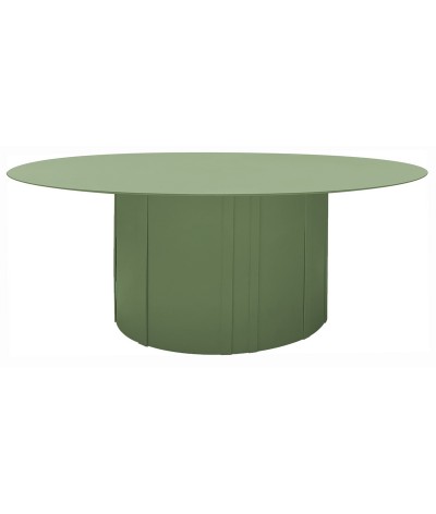 table basse en métal ronde couleur sauge