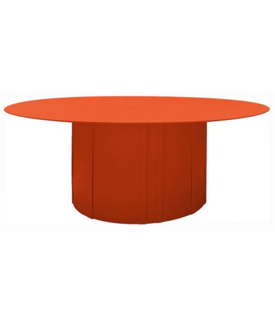 table basse ronde en métal couleur orange