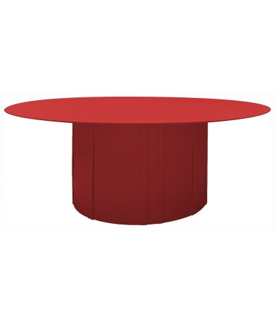 table basse ronde en métal couleur tomate