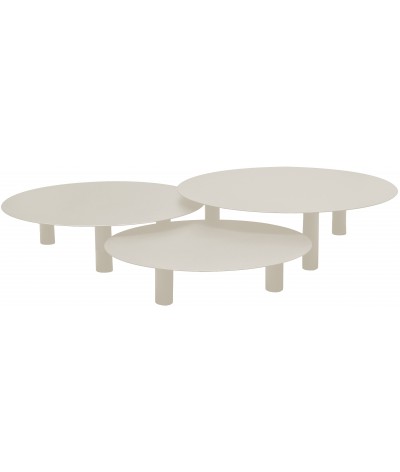 tables basses rondes en métal bora bora couleur coton perle