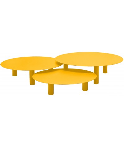 tables basses rondes en métal bora bora couleur colza