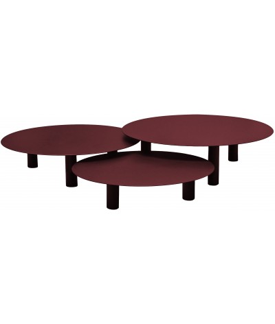 tables basses rondes en métal bora bora couleur bordeaux
