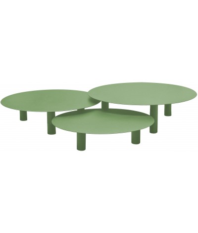 tables basses rondes en métal bora bora couleur sauge