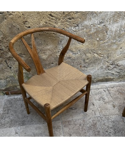 chaise avec accoudoirs en teck naturel et loom