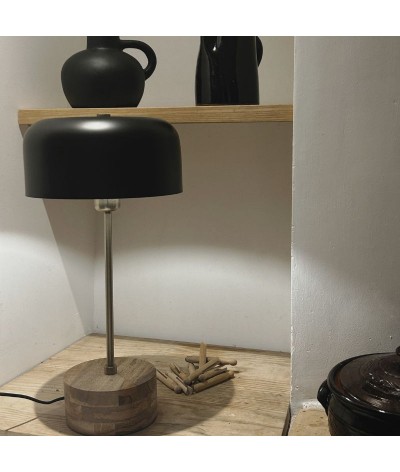 lampe à poser métal noir et manguier