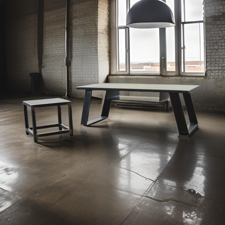 TABLE BASSE MAHE ACIER INDUSTRIEL MAT