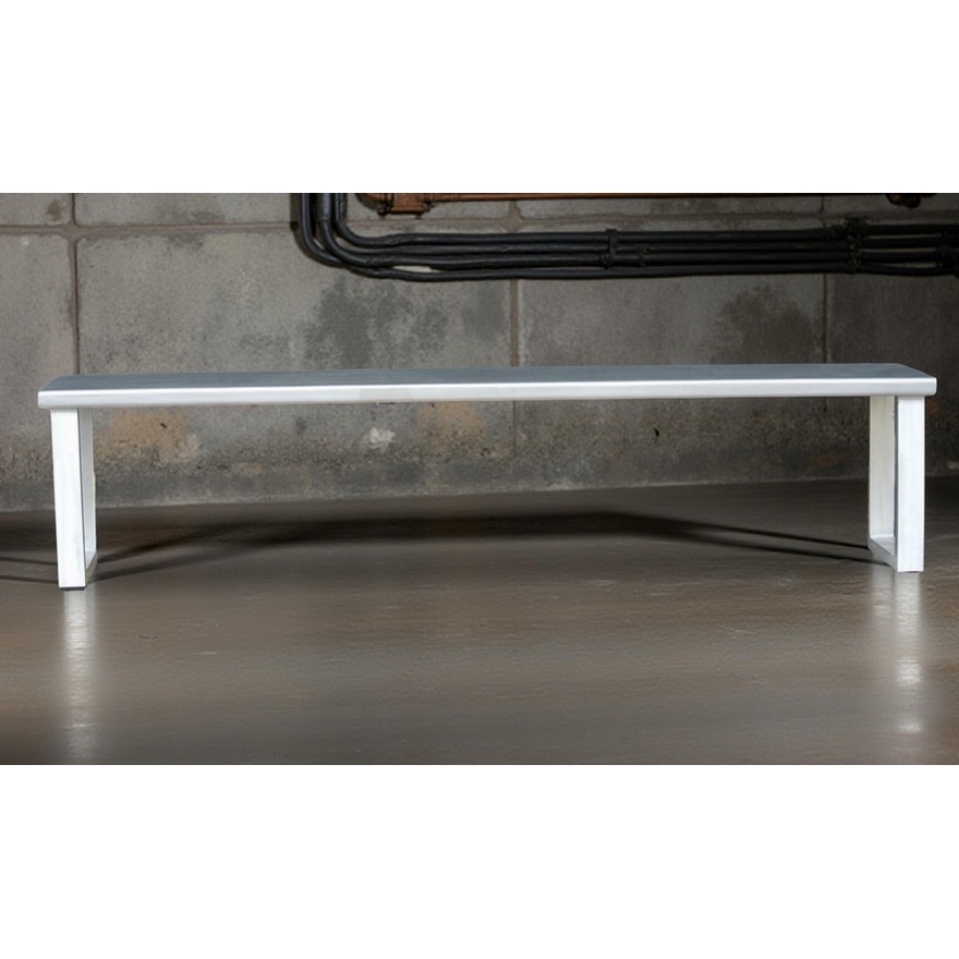 banc comporta en métal gris brossé vernis mat